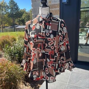 Vintage Michele Michelle Retro Floral Geometric Button-Up Blouse | Size S